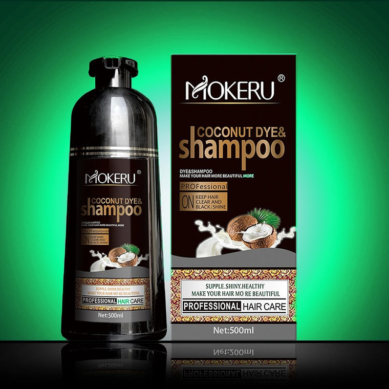 Mokeru 500ml Natural Organic Coconut Oil Essence Black Hair Dye Shampoo Covering Gray Hair Permanent Hair Color Dye Shampoo