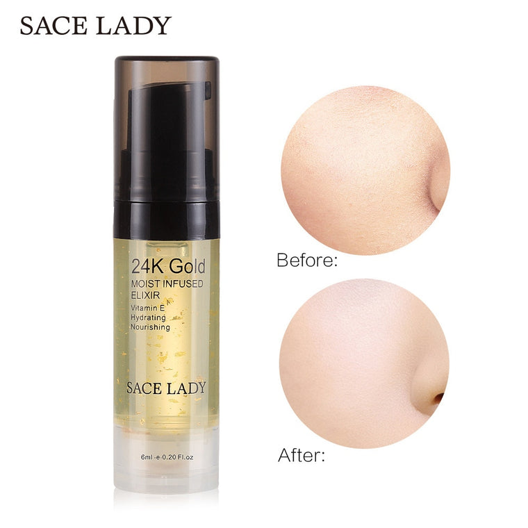 SACE LADY 24K Gold Elixir Oil Facial Makeup Primer Serum Professional Moisturizing Cosmetics Face Primer Base Maquiagem TSLM1