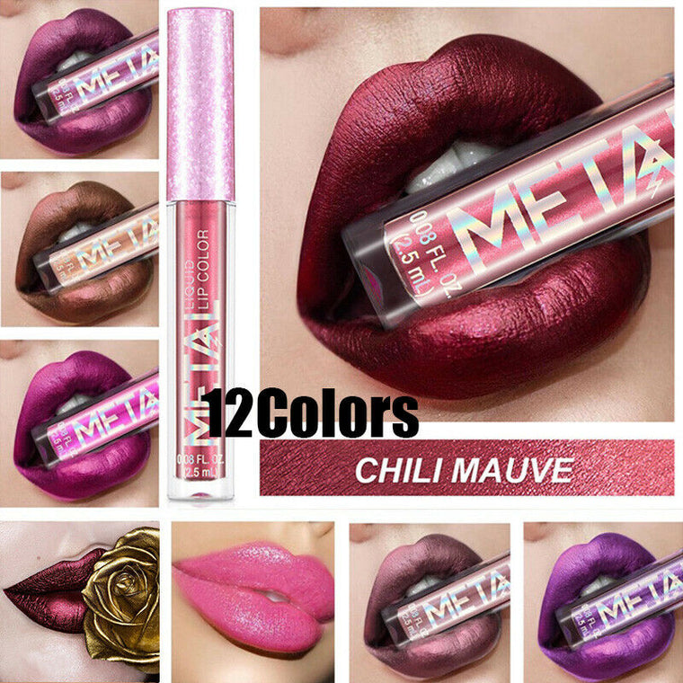 Long Lasting Lip Liquid Matte Metallic Glitter Lipstick Lip Gloss Makeup 12Color