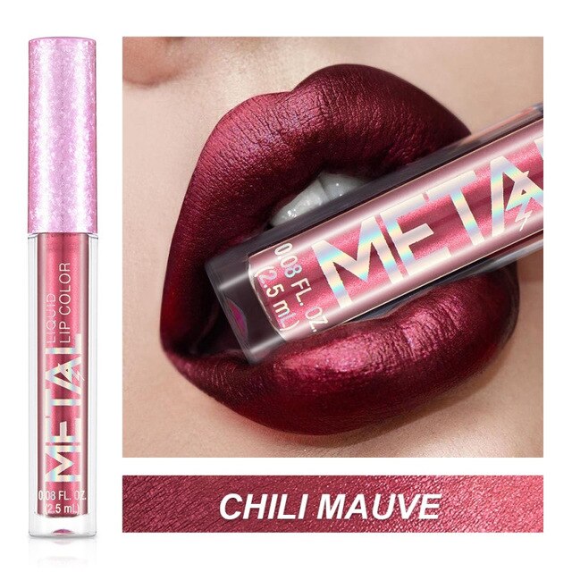 Long Lasting Lip Liquid Matte Metallic Glitter Lipstick Lip Gloss Makeup 12Color