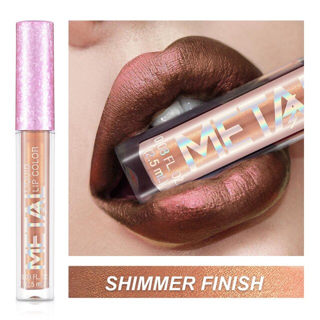 Long Lasting Lip Liquid Matte Metallic Glitter Lipstick Lip Gloss Makeup 12Color