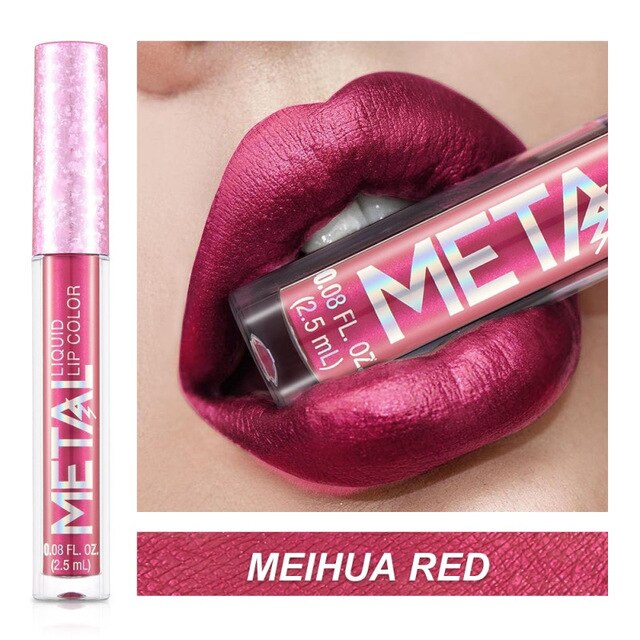 Long Lasting Lip Liquid Matte Metallic Glitter Lipstick Lip Gloss Makeup 12Color