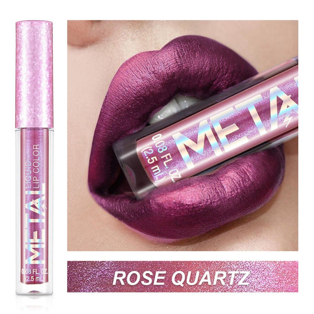 Long Lasting Lip Liquid Matte Metallic Glitter Lipstick Lip Gloss Makeup 12Color