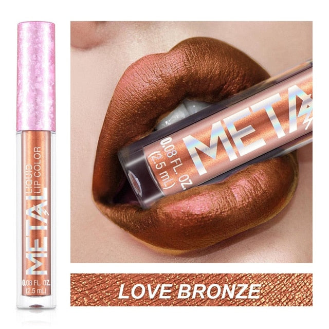Long Lasting Lip Liquid Matte Metallic Glitter Lipstick Lip Gloss Makeup 12Color