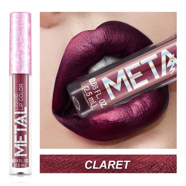 Long Lasting Lip Liquid Matte Metallic Glitter Lipstick Lip Gloss Makeup 12Color