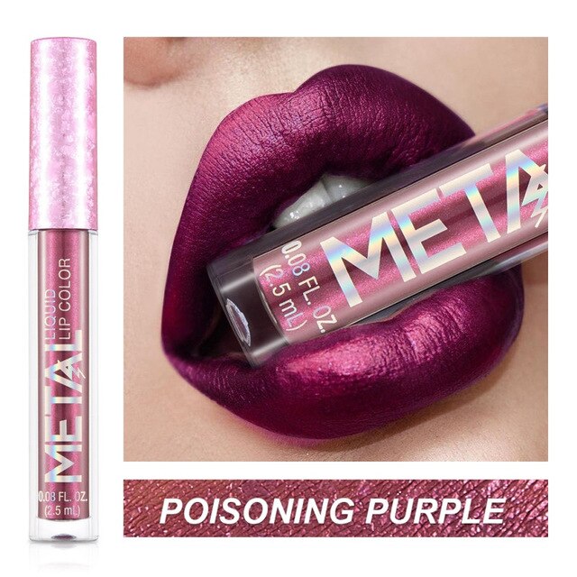 Long Lasting Lip Liquid Matte Metallic Glitter Lipstick Lip Gloss Makeup 12Color