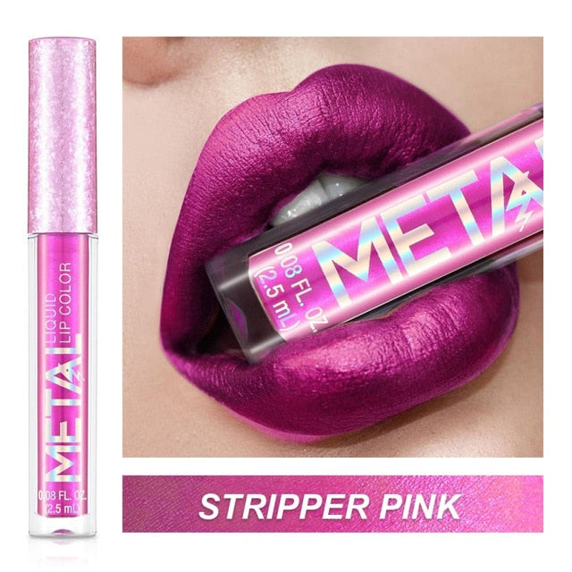 Long Lasting Lip Liquid Matte Metallic Glitter Lipstick Lip Gloss Makeup 12Color