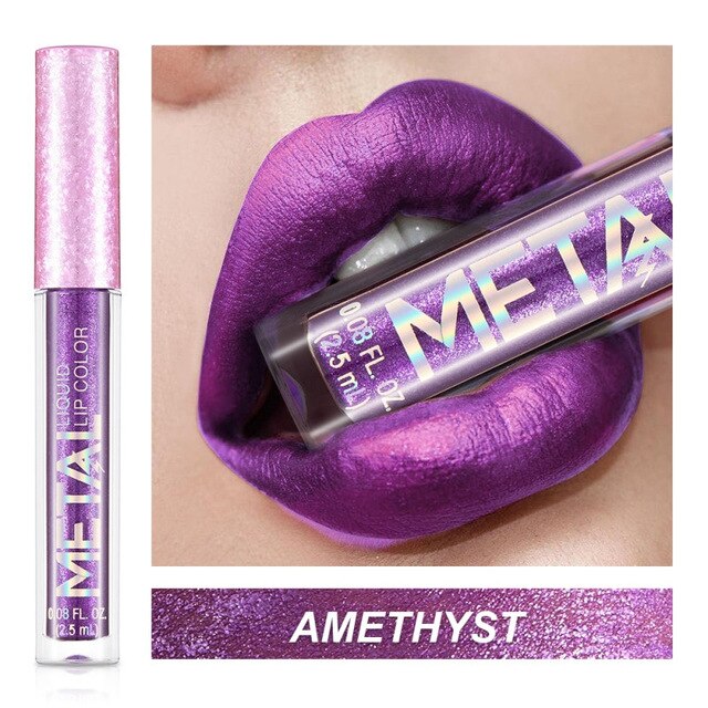 Long Lasting Lip Liquid Matte Metallic Glitter Lipstick Lip Gloss Makeup 12Color