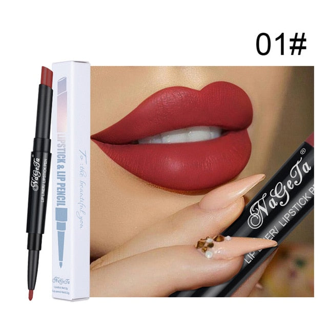 12 Colors Double Lipstick Pen Waterproof Nude Semi Matte Lip Gloss  Lip Balm Sexy Red Lip Tint Women Makeup Gift TSLM2