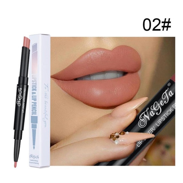 12 Colors Double Lipstick Pen Waterproof Nude Semi Matte Lip Gloss  Lip Balm Sexy Red Lip Tint Women Makeup Gift TSLM2