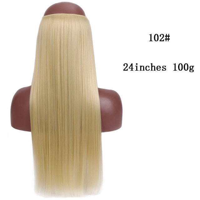 SHANGKE No Clips In Straight Hair Extensions Invisible Ombre Bayalage Synthetic Natural Flip Hidden Secret Wire Crown Grey Pink
