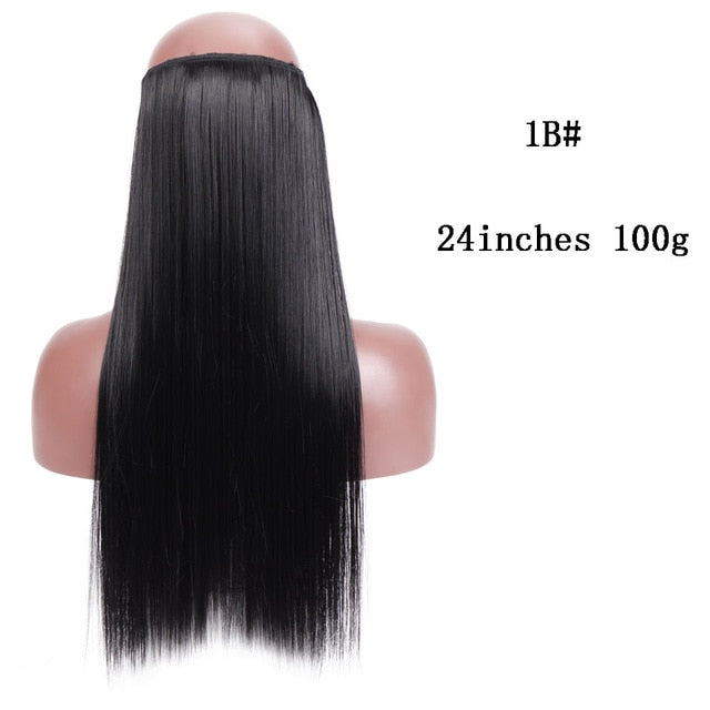 SHANGKE No Clips In Straight Hair Extensions Invisible Ombre Bayalage Synthetic Natural Flip Hidden Secret Wire Crown Grey Pink
