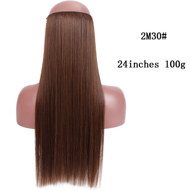 SHANGKE No Clips In Straight Hair Extensions Invisible Ombre Bayalage Synthetic Natural Flip Hidden Secret Wire Crown Grey Pink