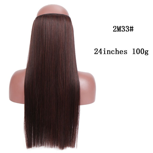 SHANGKE No Clips In Straight Hair Extensions Invisible Ombre Bayalage Synthetic Natural Flip Hidden Secret Wire Crown Grey Pink