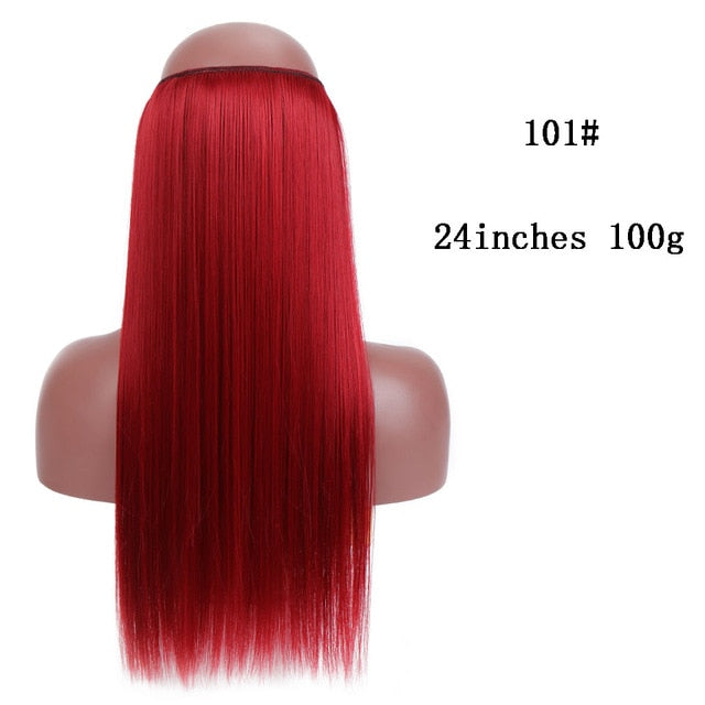 SHANGKE No Clips In Straight Hair Extensions Invisible Ombre Bayalage Synthetic Natural Flip Hidden Secret Wire Crown Grey Pink