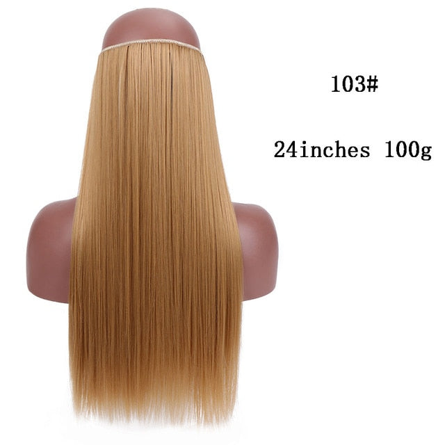 SHANGKE No Clips In Straight Hair Extensions Invisible Ombre Bayalage Synthetic Natural Flip Hidden Secret Wire Crown Grey Pink