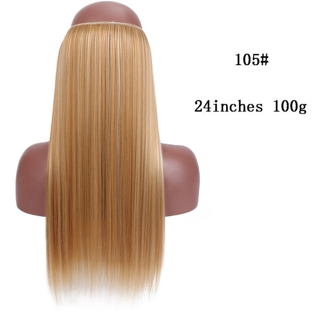 SHANGKE No Clips In Straight Hair Extensions Invisible Ombre Bayalage Synthetic Natural Flip Hidden Secret Wire Crown Grey Pink
