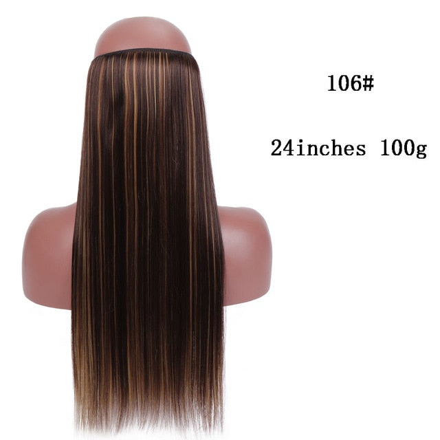 SHANGKE No Clips In Straight Hair Extensions Invisible Ombre Bayalage Synthetic Natural Flip Hidden Secret Wire Crown Grey Pink