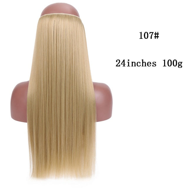 SHANGKE No Clips In Straight Hair Extensions Invisible Ombre Bayalage Synthetic Natural Flip Hidden Secret Wire Crown Grey Pink