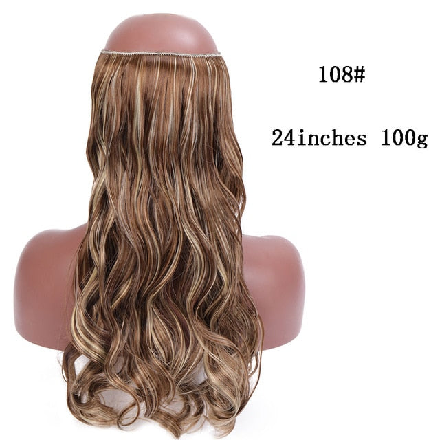 SHANGKE No Clips In Straight Hair Extensions Invisible Ombre Bayalage Synthetic Natural Flip Hidden Secret Wire Crown Grey Pink