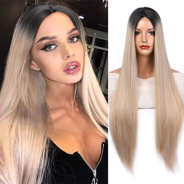 AISI HAIR Long Straight Black Wig Synthetic Wigs for Women Natural Middle Part Lace Wig Heat Resistant Fiber Natural Looking Wig