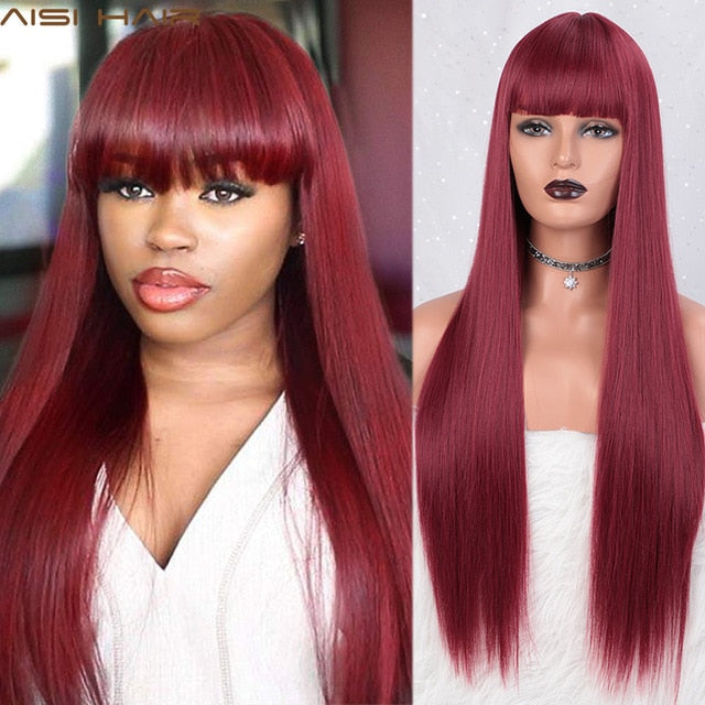 AISI HAIR Long Straight Black Wig Synthetic Wigs for Women Natural Middle Part Lace Wig Heat Resistant Fiber Natural Looking Wig