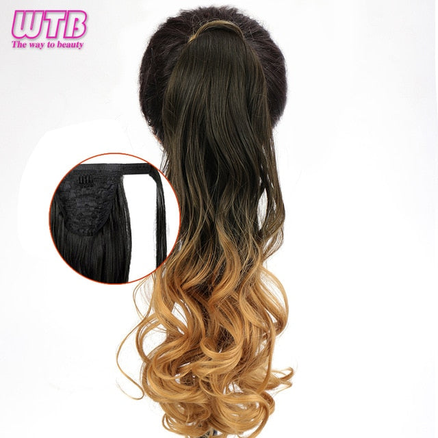 WTB 22" Long Wavy Wrap Around Clip In Ponytail Hair Extension Heat Resistant Synthetic Natural Wave Pony Tail Fake Hair
