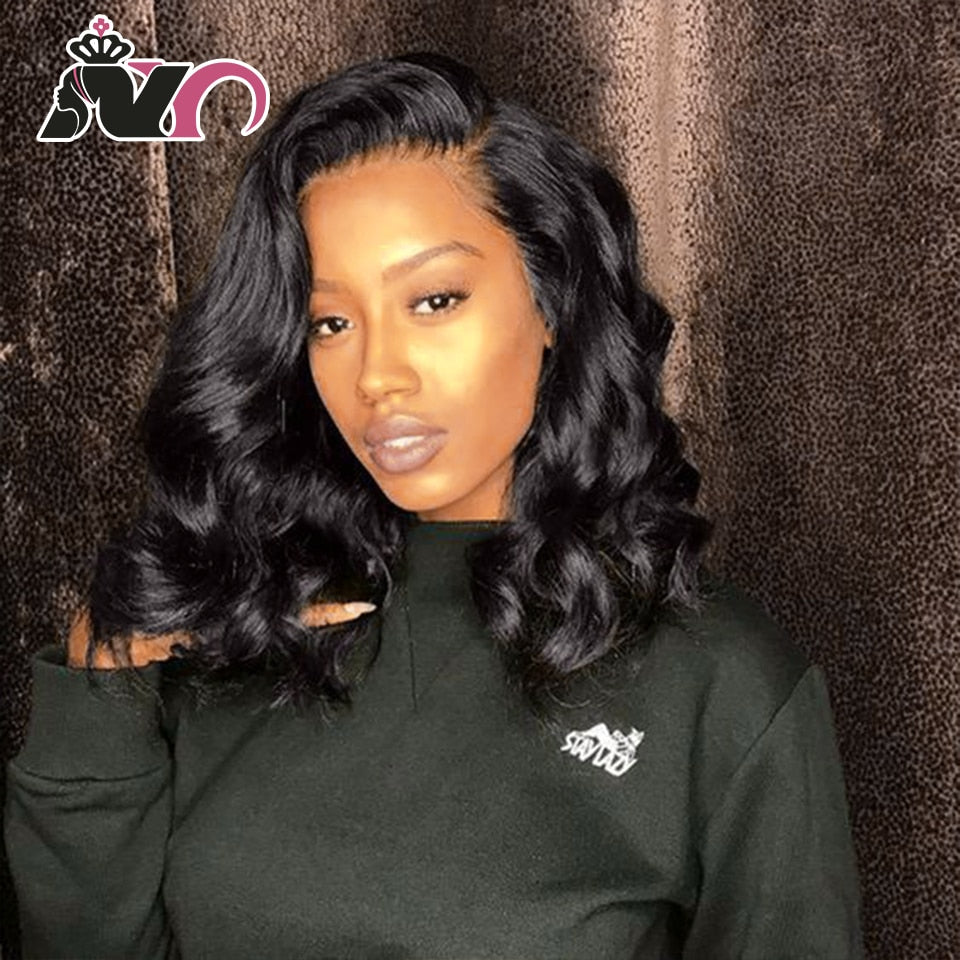 NY Hair Bob Body Lace Frontal Wig Short Hair Wig 100% Human Hair Non-Remy Nature Color Hair Wig For Black Women Pre-Plucked